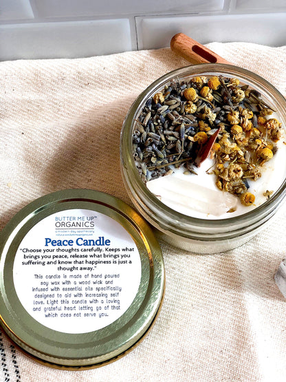 Peace Candle / Serenity Candle / Intention Candle / Ritual Candle / Crystal Candle / Pretty Candle / Organic Soy Wax Candle / Botanicals by Butter Me Up Organics