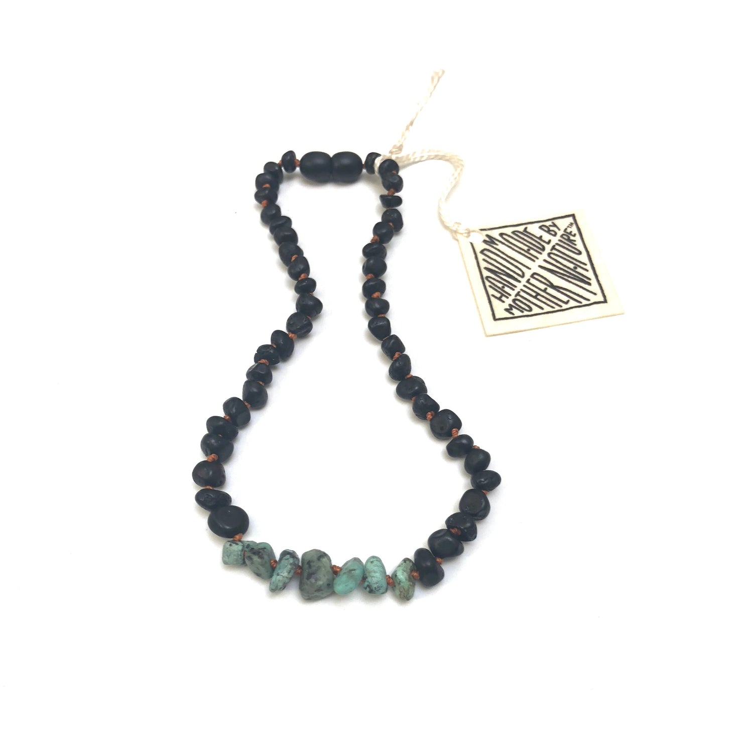 Raw Black Baltic Amber + Raw Turquoise Jasper Necklace by CanyonLeaf
