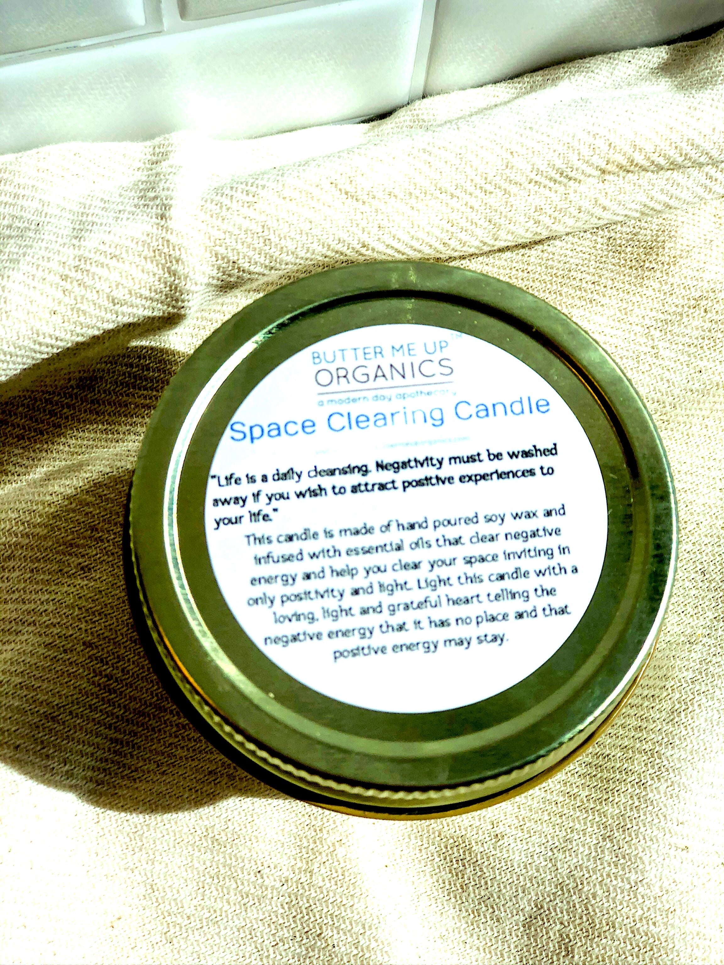 Space Clearing Candle/ Intention Candle / Organic Soy Candle / Candle with Crystals / Cleansing Candle by Butter Me Up Organics