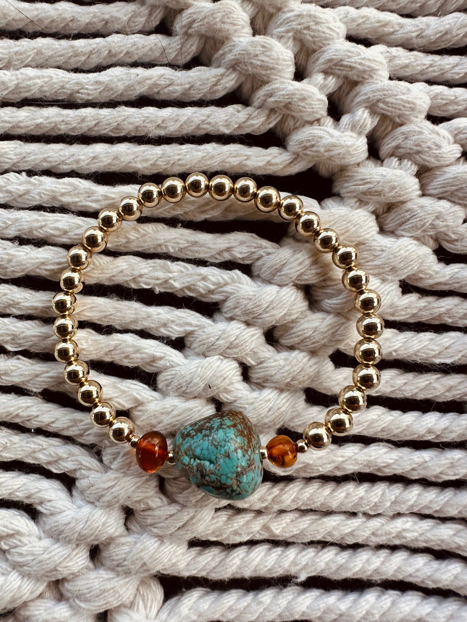 Natural Turquoise + Baltic Amber || 14K Gold Filled || Adult Stretch Bracelet by CanyonLeaf
