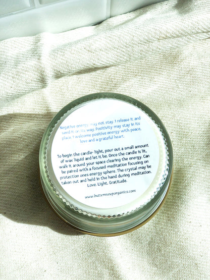 Space Clearing Candle/ Intention Candle / Organic Soy Candle / Candle with Crystals / Cleansing Candle by Butter Me Up Organics