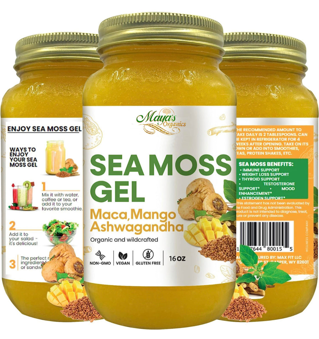 Maca, Mango &amp; Ashwagandha Sea Moss Gel – 16oz | Organic Wildcrafted Irish Seaweed Superfood