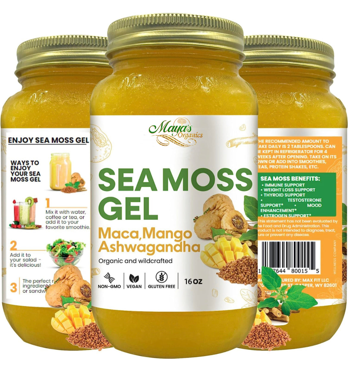 Maca, Mango &amp; Ashwagandha Sea Moss Gel – 16oz | Organic Wildcrafted Irish Seaweed Superfood