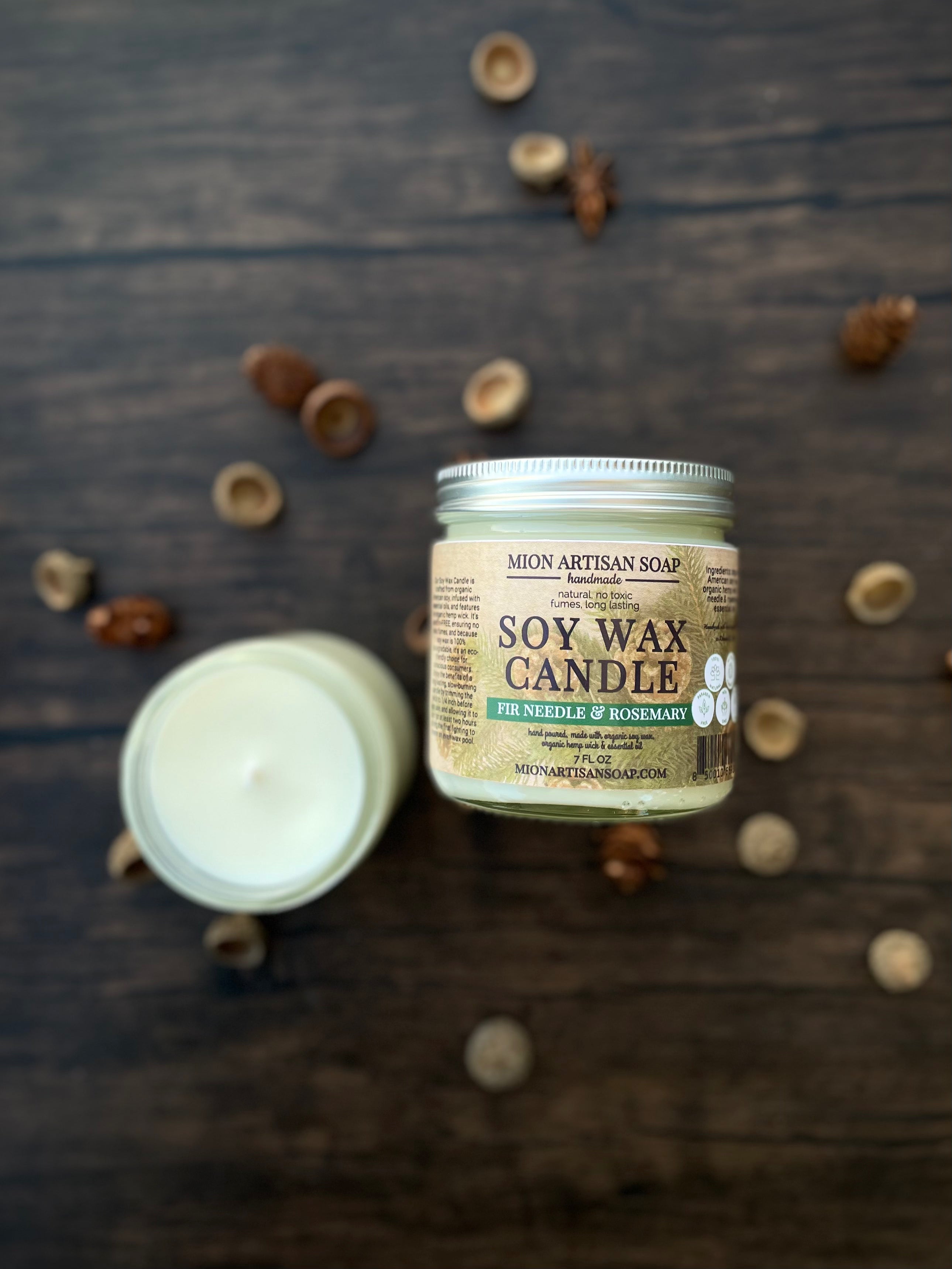 Fir Needle &amp; Rosemary Soy Wax Candle | Long Lasting | 100% Natural by MION Artisan Soap Co.