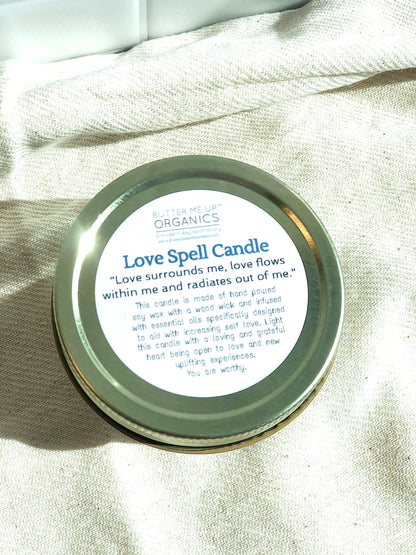 Love Spell / Intention Candle/ Ritual Candle / Love and Light / Rose Quartz / Crystal Candle by Butter Me Up Organics