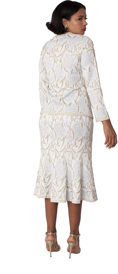 Ivory/Gold Floral Embroidered 2-Piece Dress Suit w/ Scalloped Trim – 7317 by Tally Taylor