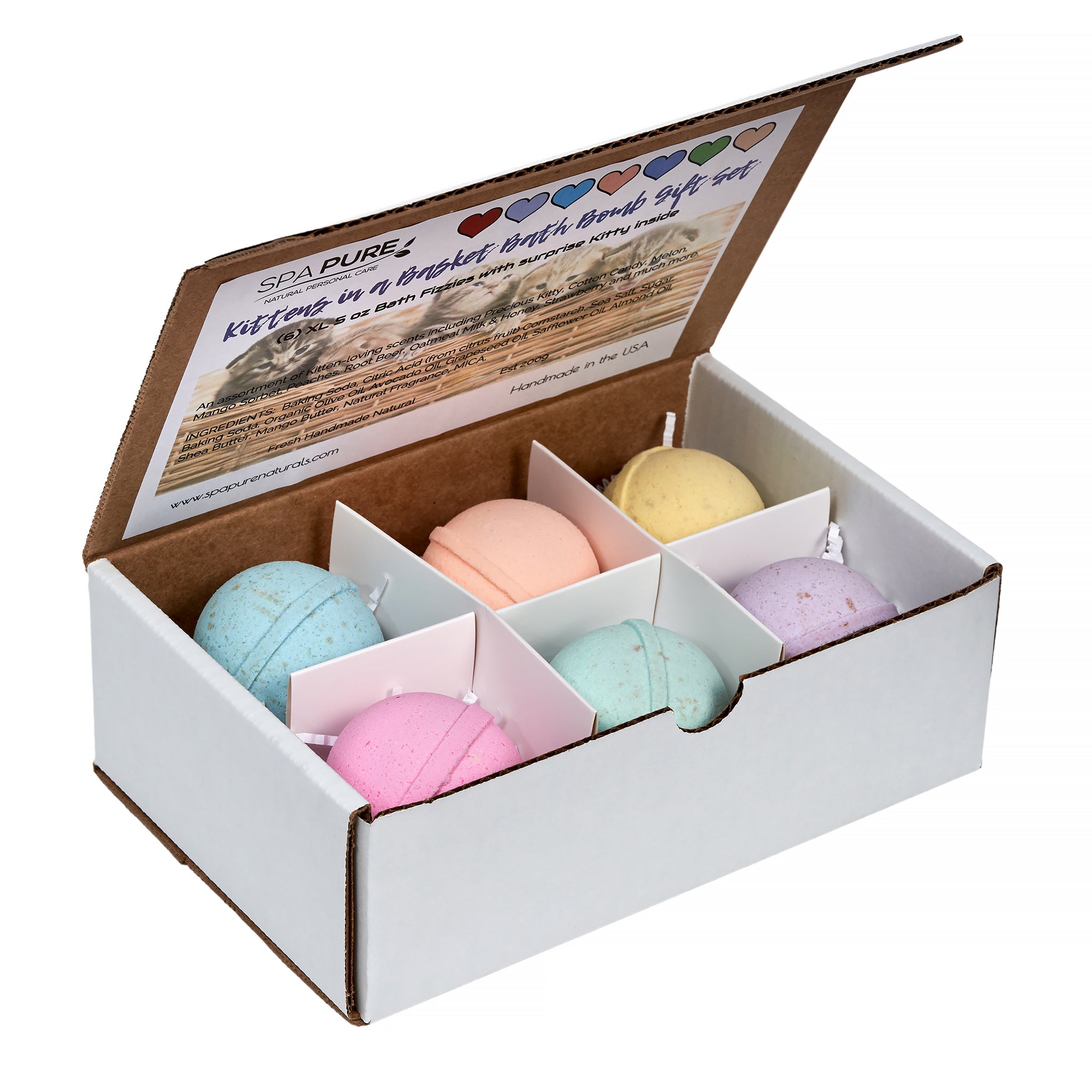 Spa Pure Kittens in Basket: 6 Adorable Kittens Bath Bombs by Spa Pure