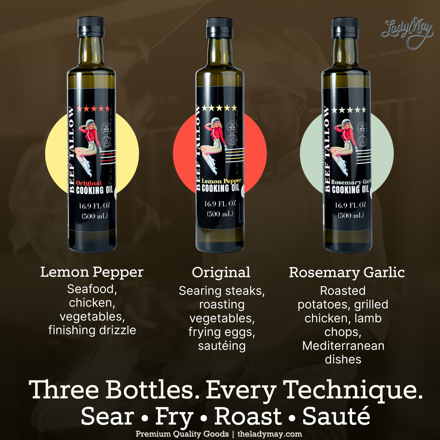 Premium Grass-Fed Beef Tallow Cooking Oil - Restaurant-Proven | Choose Your Flavor by The Lady May