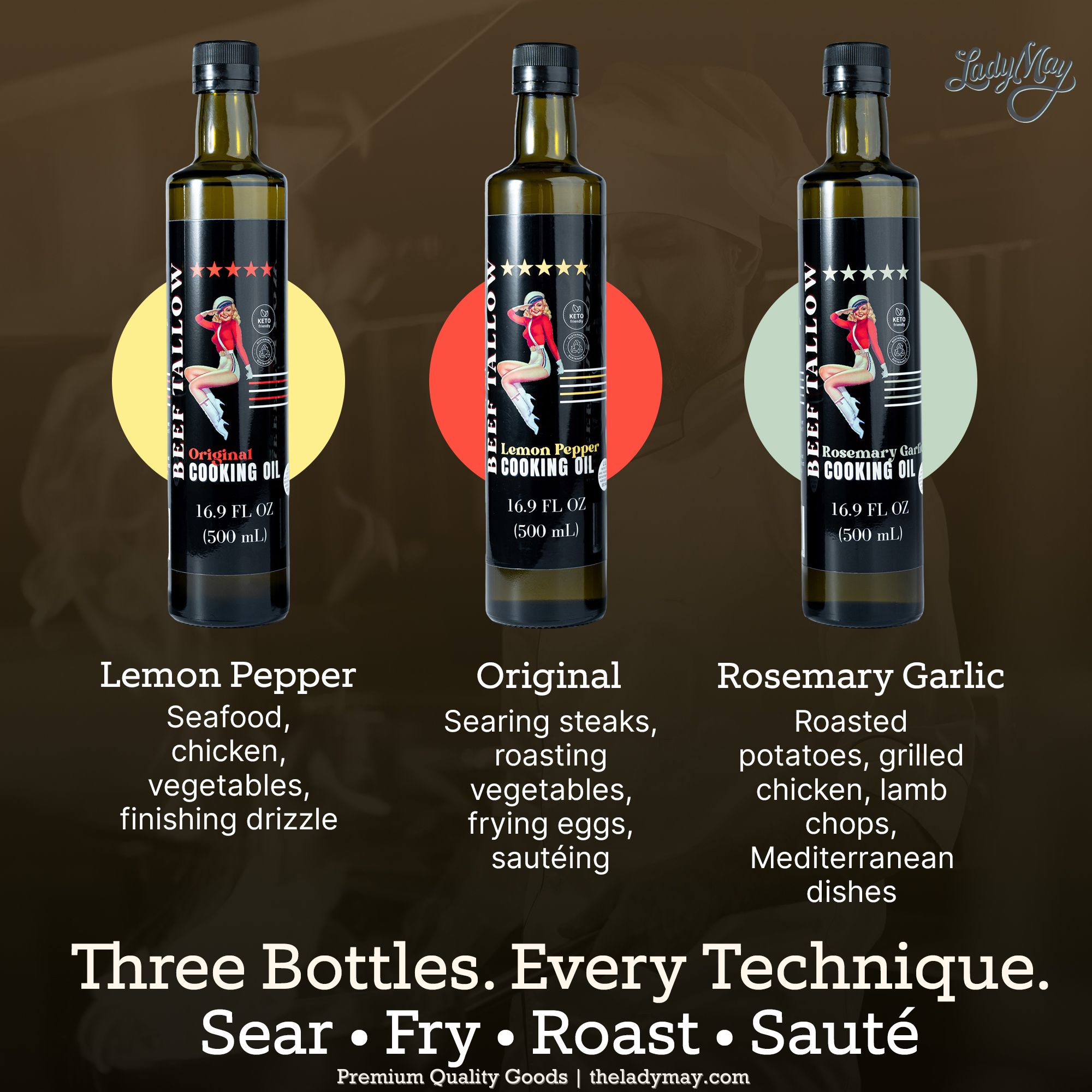 Premium Grass-Fed Beef Tallow Cooking Oil - Restaurant-Proven | Choose Your Flavor by The Lady May