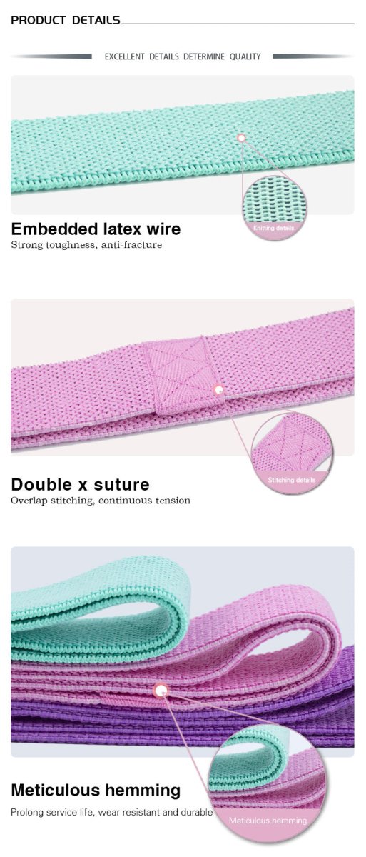 Long Resistance Bands 3 Strengths Purple, Pink and Green by Bellawell Health