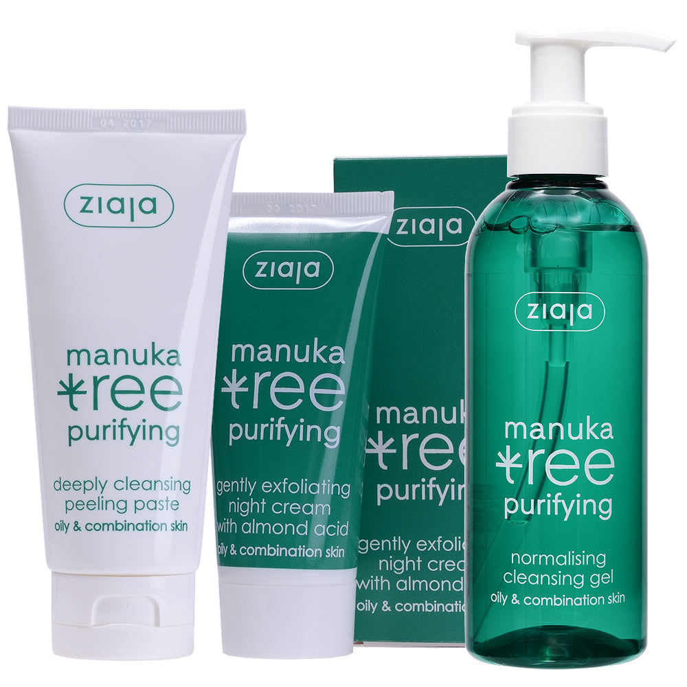 Manuka Tree Bundle: Night Cream, Cleansing Gel &amp; Cleansing Peeling Paste by Ziaja® USA Webstore