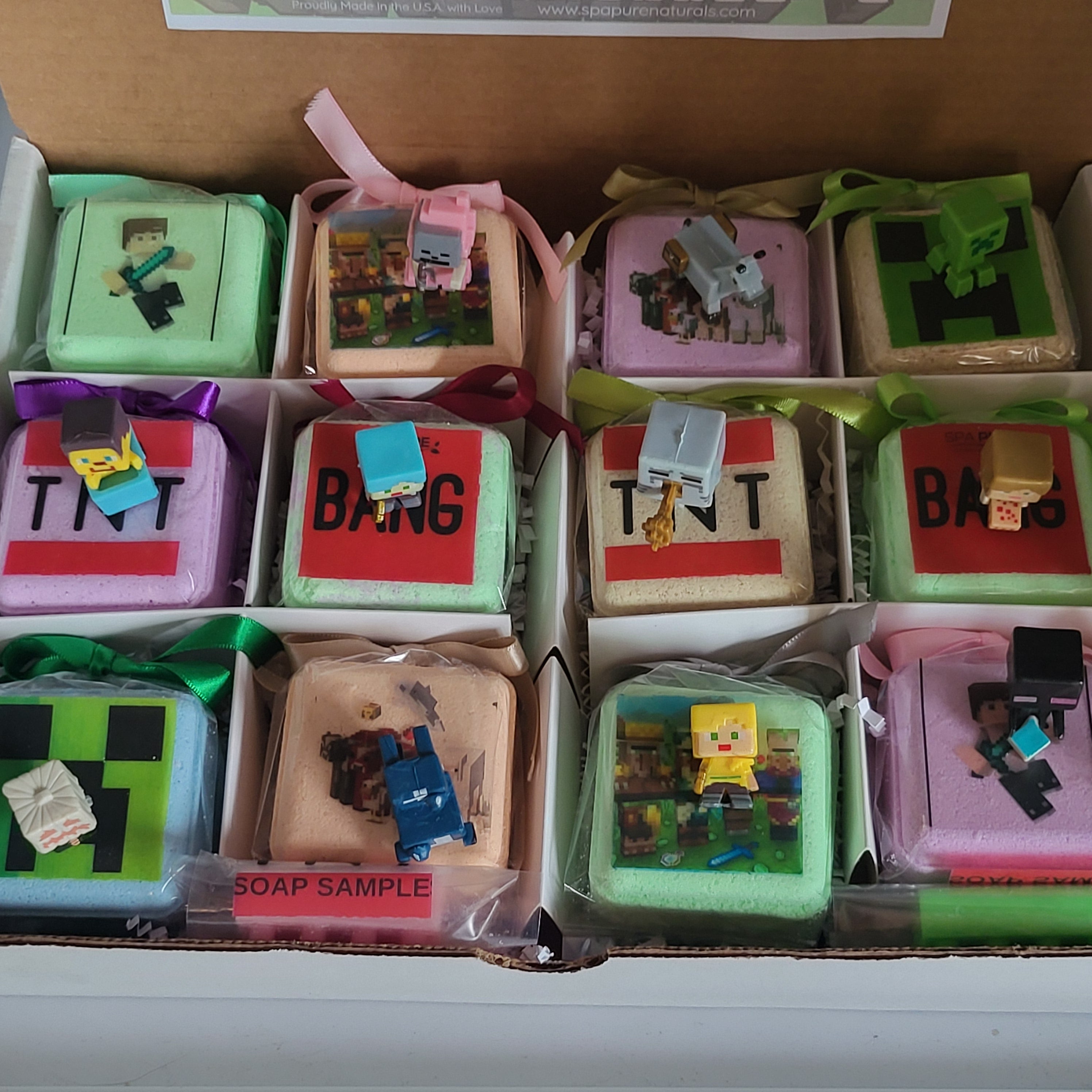 Bath Bombs for Kids with MineCrafter Toys Inside - BANG - BOOM - TNT - MADE in US, Natural Ingredients (12 Count) Pack of 1 by Spa Pure