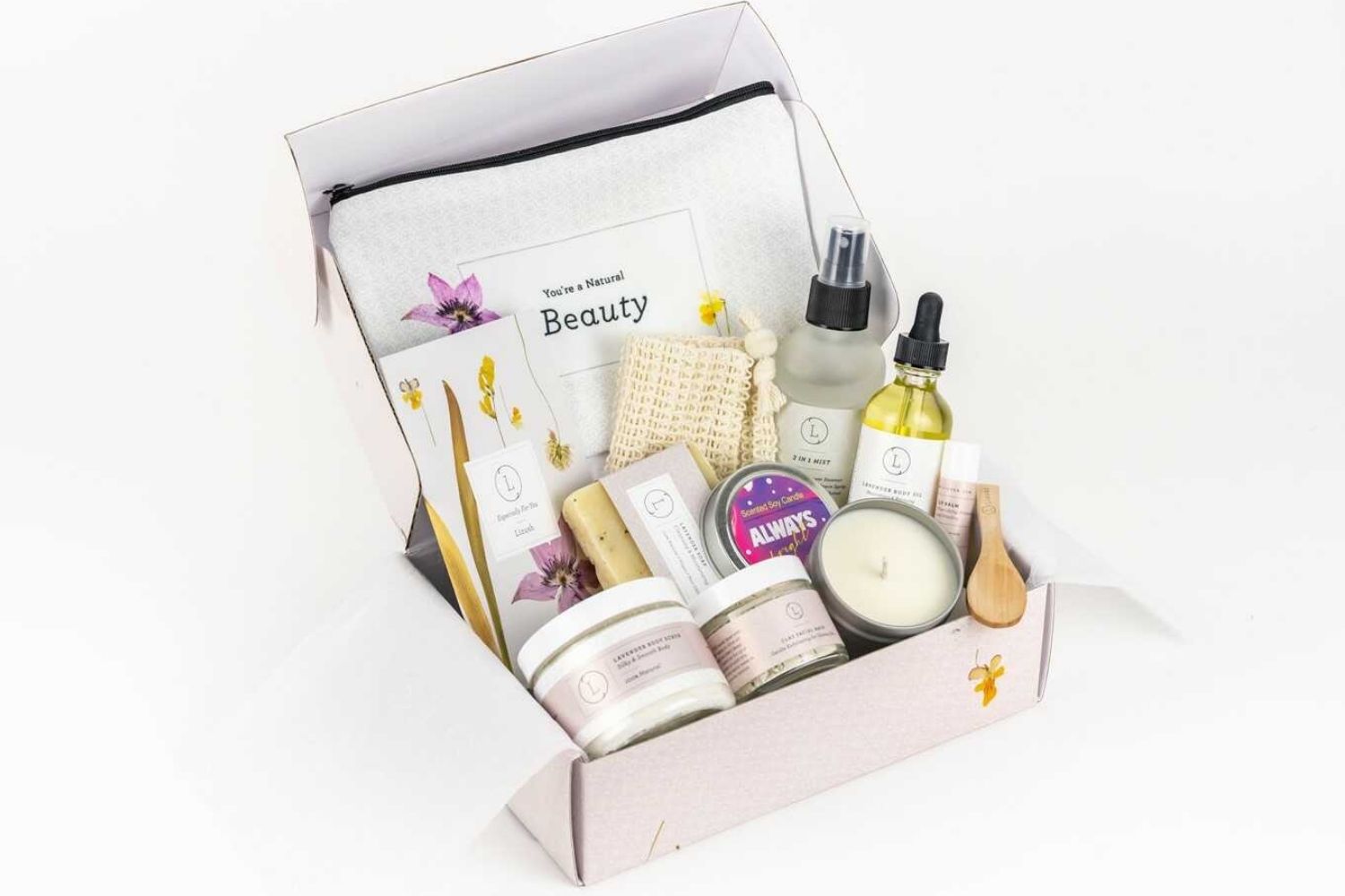 Spa Gift Box, Natural Lavender Bath &amp; Body Relaxing Package for Friend by Lizush