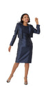 Navy Cocktail Dress and Jacket with Rhinestones & Feathered Shoulders - 9766 by Tally Taylor