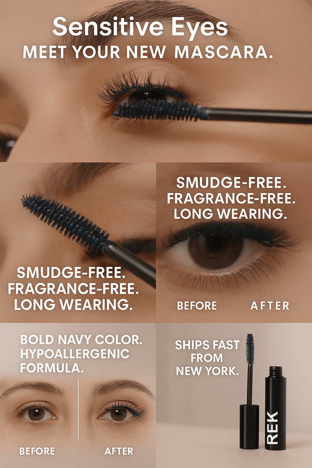 The viral Navy Sensitive Mascara that brightens your eyes without irritation by REK Cosmetics
