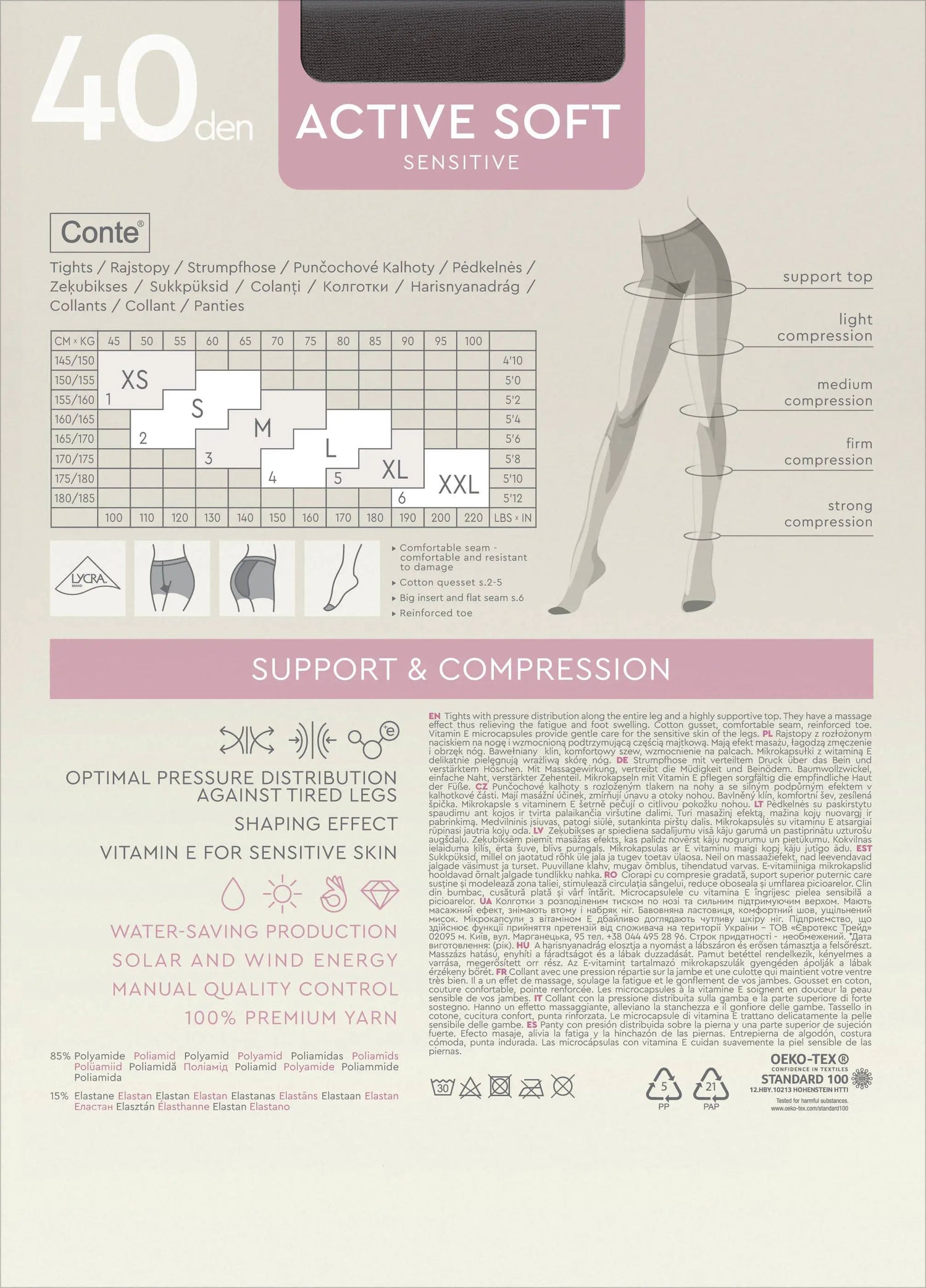 Tights Conte Active Soft 40 Den - Shaping Support with Vitamin E