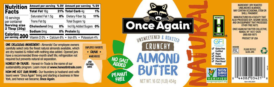 Almond Butter, Crunchy, No Salt by Country Life Natural Foods