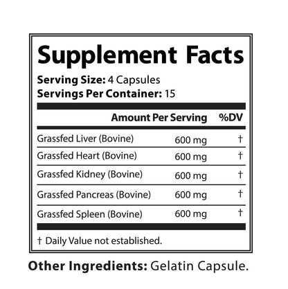 Grass Fed Beef Organ Complex Capsules by Virtrue