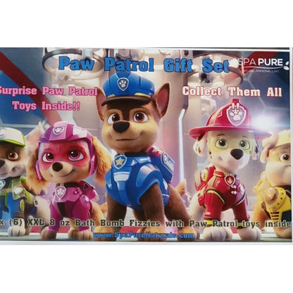 12 XL Bath Bomb Fizzies with surprise Paws Patrol figure inside, handmade, natural ingredients, fruity, kid-friendly scents by Spa Pure