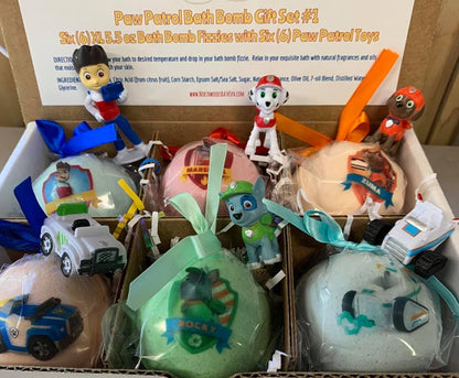 6 XL Bath bombs with Surprise PAWs Patrol toys inside, collect them all, USA made by Spa Pure