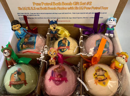 6 XL Bath bombs with Surprise PAWs Patrol toys inside, collect them all, USA made by Spa Pure