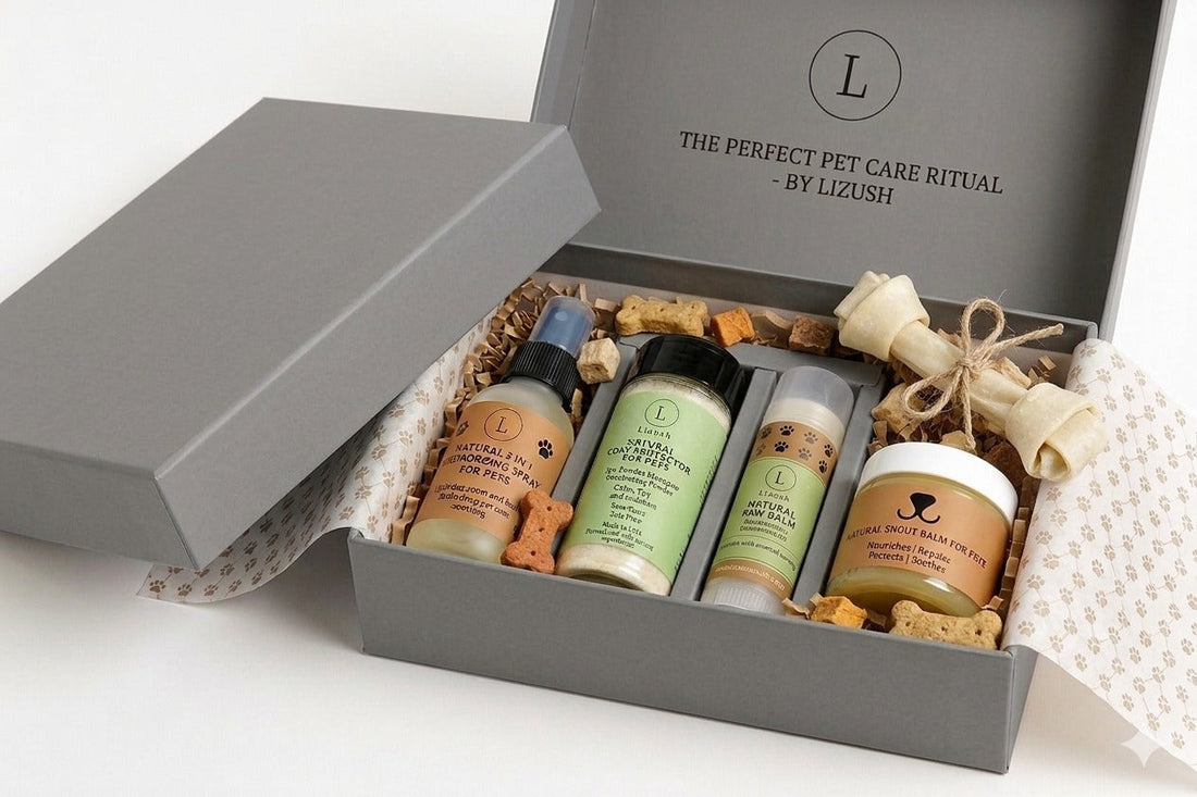 Pet Pampering Gift Box - All Natural Pet Wellness Kit, Soothing Balms &amp; Herbal Coat Powder by Lizush