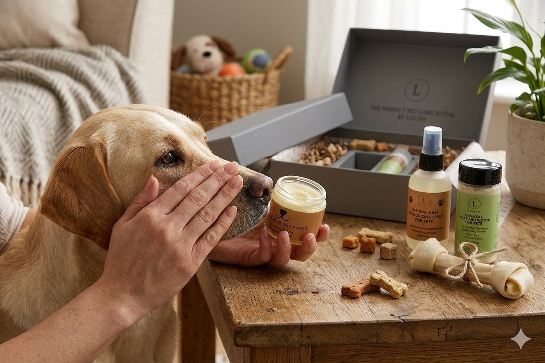 Pet Pampering Gift Box - All Natural Pet Wellness Kit, Soothing Balms &amp; Herbal Coat Powder by Lizush