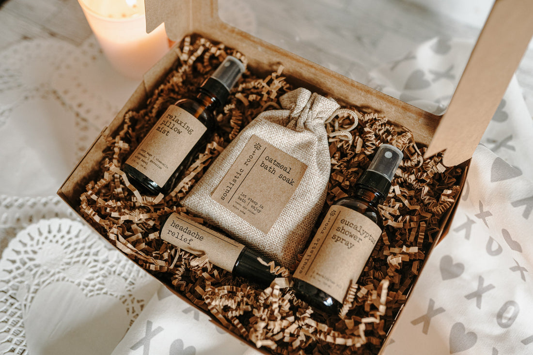 Gift Set- Shower Spray, Pillow Mist, Oatmeal Soak, Headache Relief by Soulistic Root