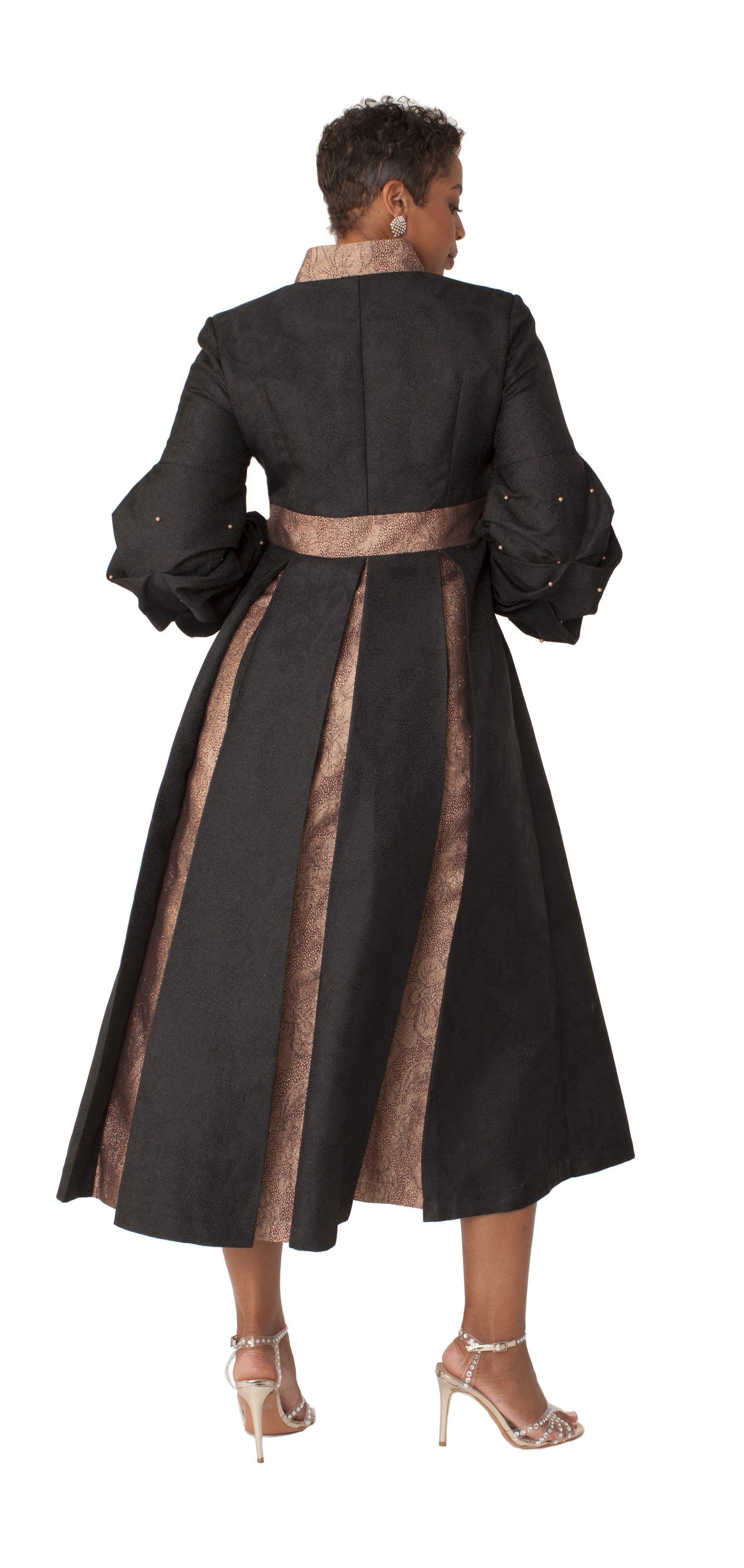 Plus Size Formal Church Coat Dress with Puff Sleeves and Pearl Cross – 4850W by Tally Taylor