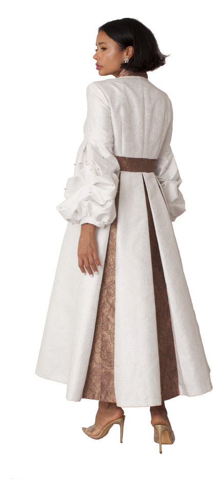 Plus Size Formal Church Coat Dress with Puff Sleeves and Pearl Cross – 4850W by Tally Taylor