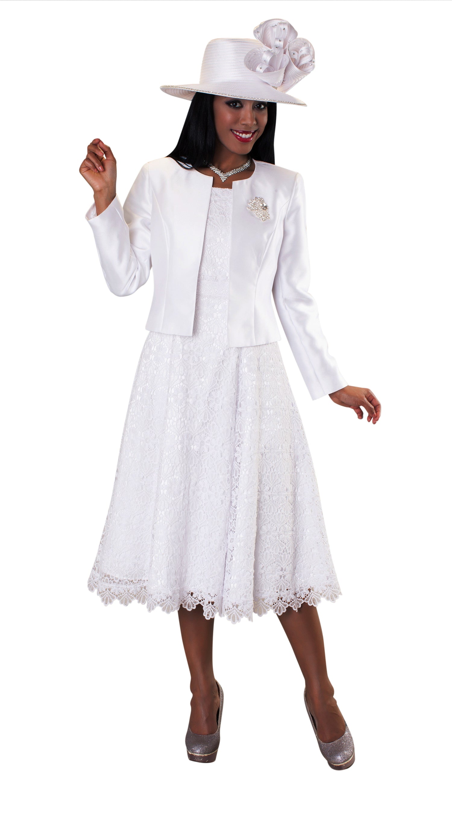 Plus Size Lace Church Dress with Satin Jacket -4529W by Tally Taylor