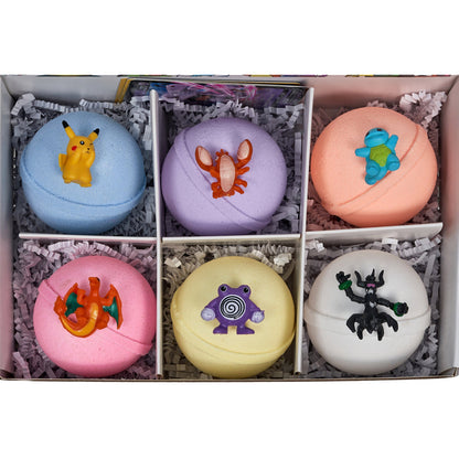 Bath Bombs for Kids: With Toys Inside, Pokemon-Inspired, Moisturizing, Natural, Large Colorful Bath Bombs (6 Count) Pack of 1 by Spa Pure