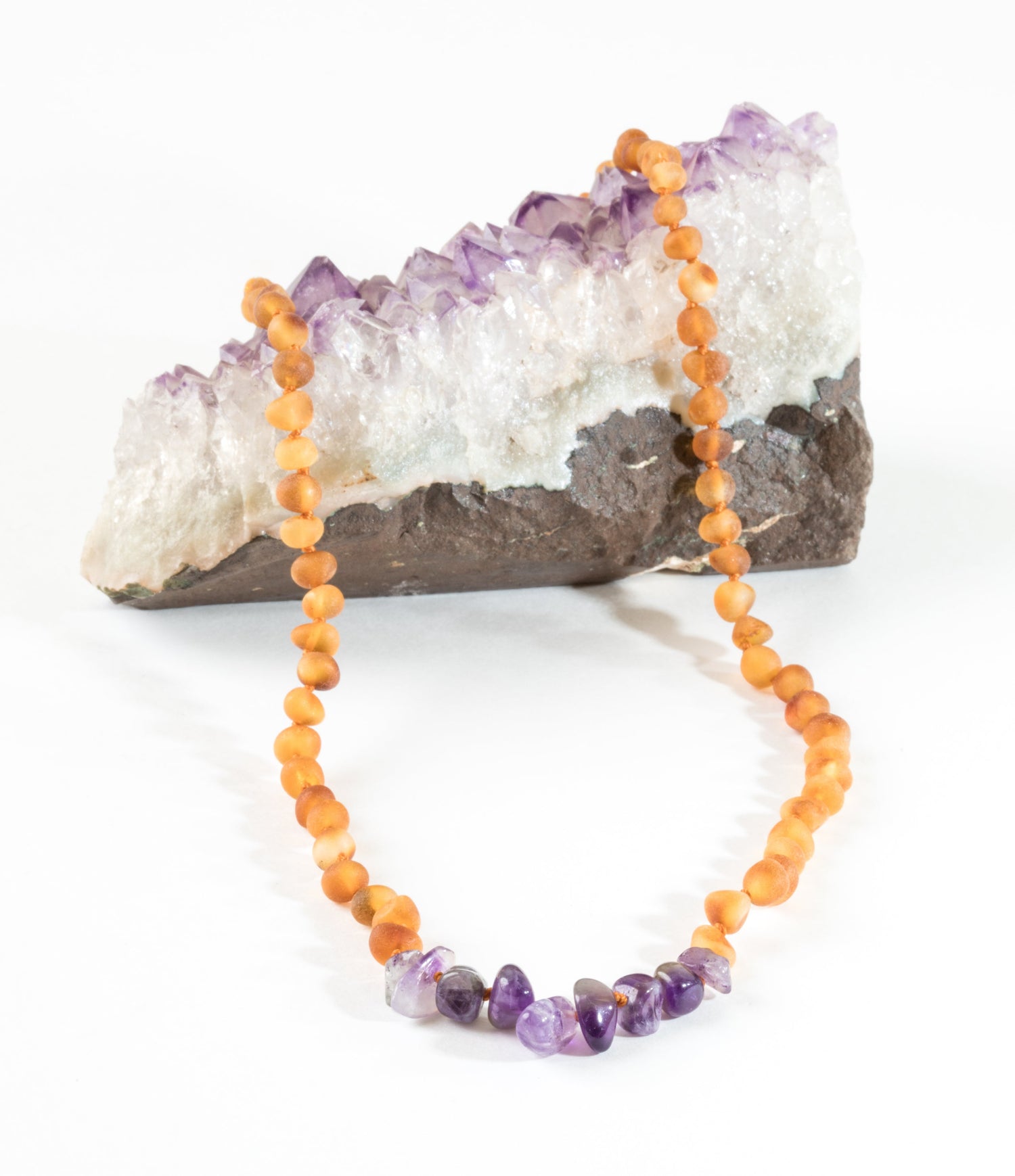 Raw Honey Baltic Amber + Raw Amethyst || Necklace by CanyonLeaf
