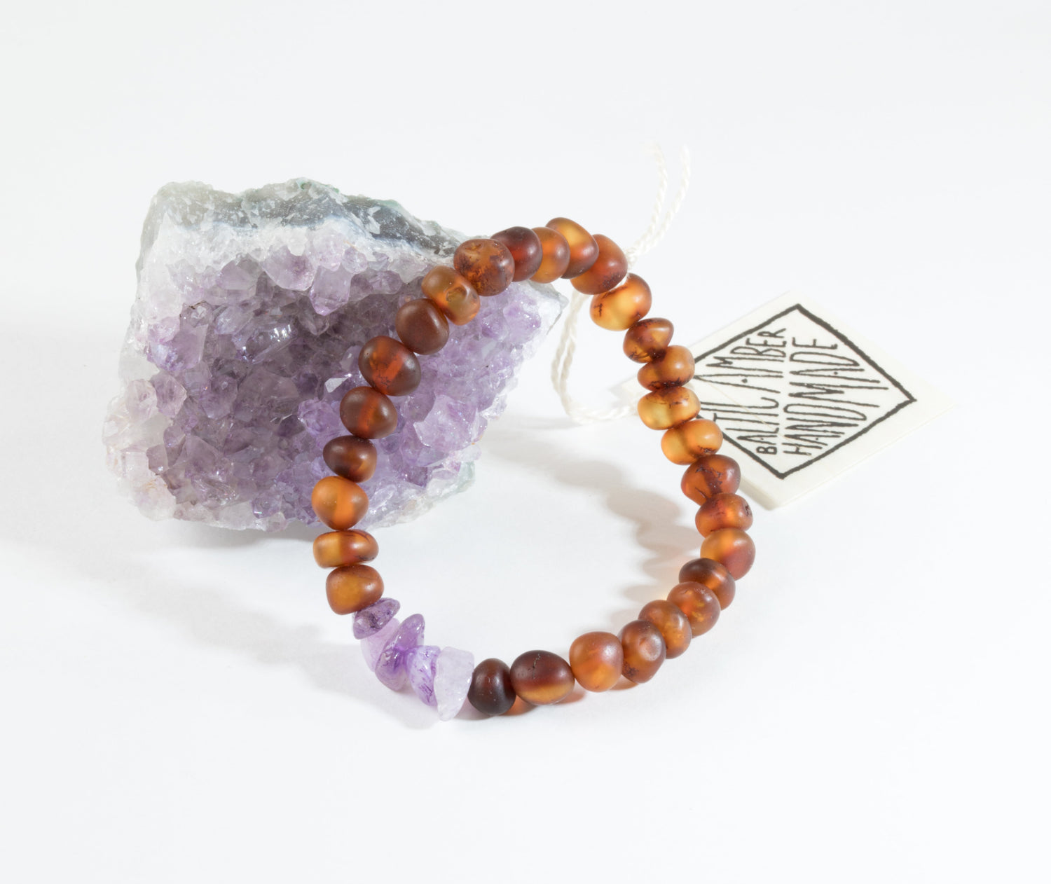 Raw Cognac Baltic Amber + Raw Amethyst || Adult Bracelet by CanyonLeaf