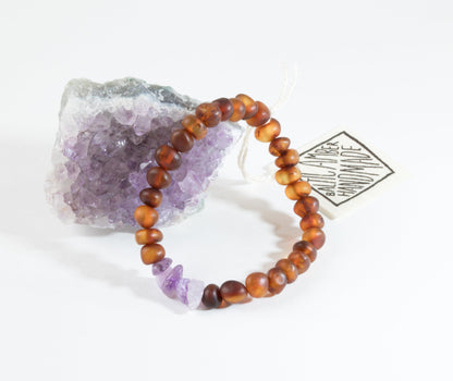 Raw Cognac Baltic Amber + Raw Amethyst || Adult Bracelet by CanyonLeaf