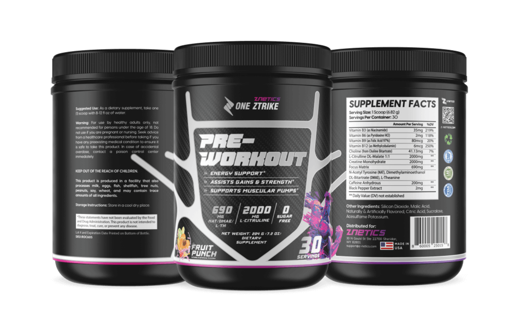 Pre-Workout Fruit Punch | Creatine, Nitric Oxide &amp; Amino Acids | ONE ZTRIKE by ZNETICS by Znetics