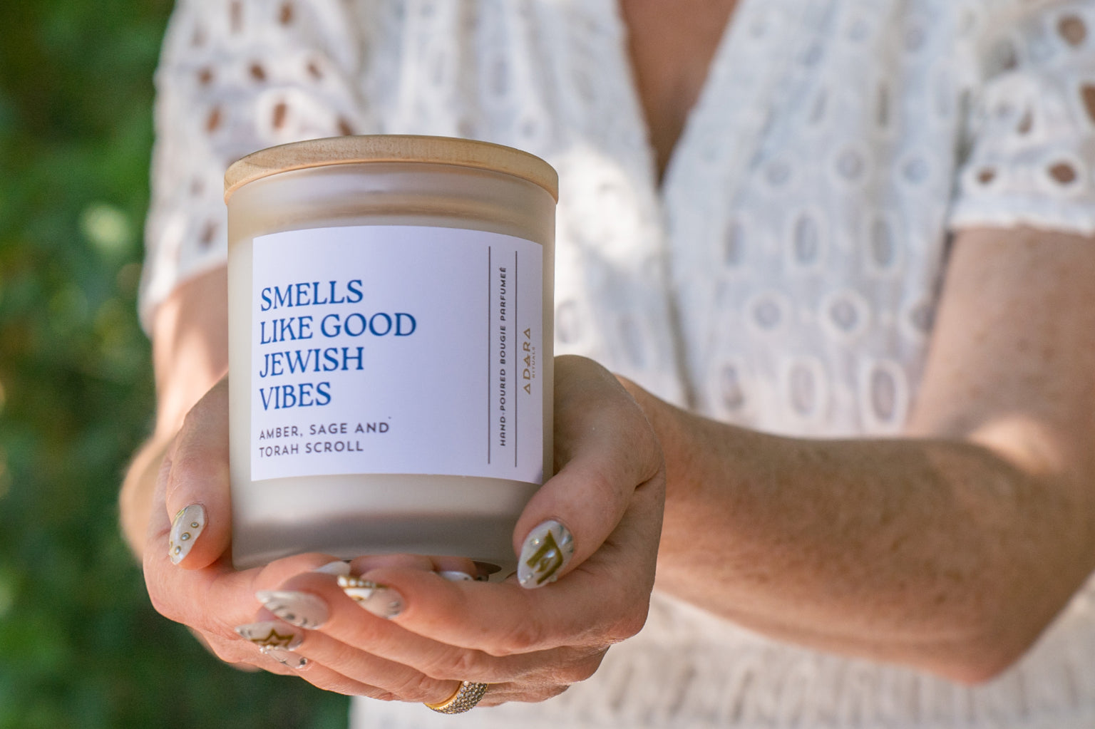 Smells Like Good Jewish Vibes - Amber, Sage &amp; Torah Scroll Scented Candle by Adara Rituals