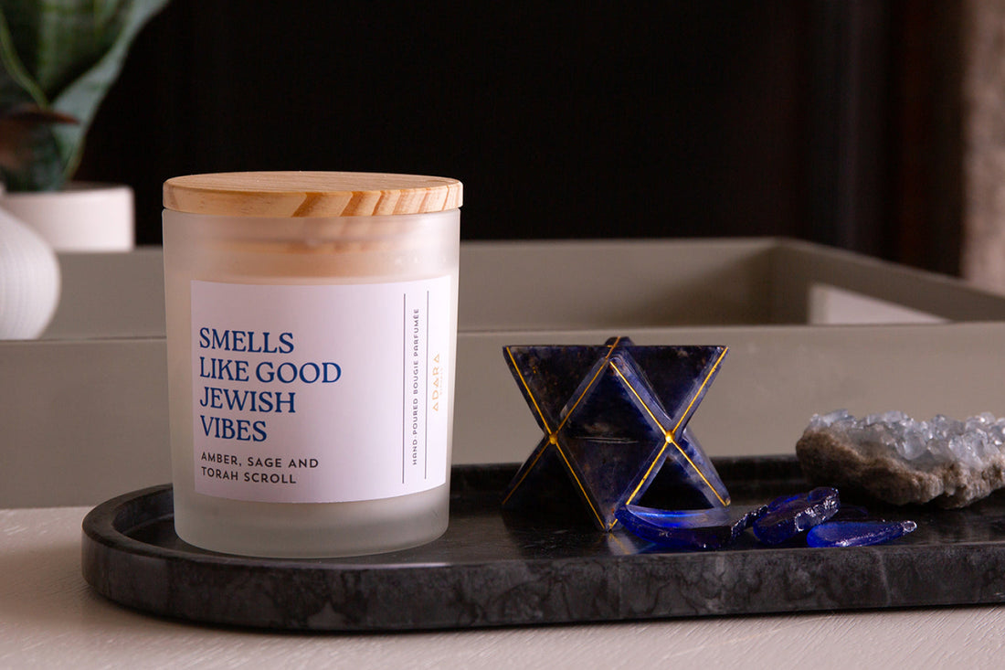 Smells Like Good Jewish Vibes - Amber, Sage &amp; Torah Scroll Scented Candle by Adara Rituals