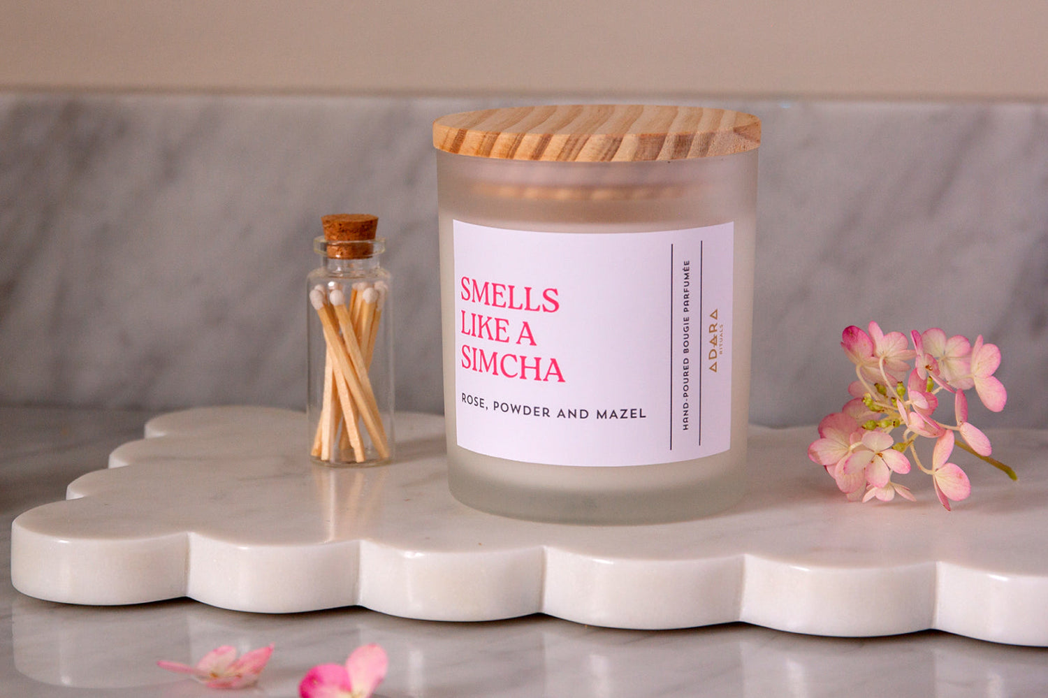 Smells Like A Simcha - Rose, Powder, and Mazel Scented Candle by Adara Rituals