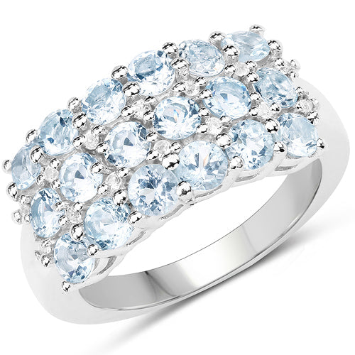 2.29 Carat Genuine Blue Topaz &amp; White Topaz .925 Sterling Silver Ring