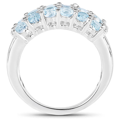2.29 Carat Genuine Blue Topaz &amp; White Topaz .925 Sterling Silver Ring