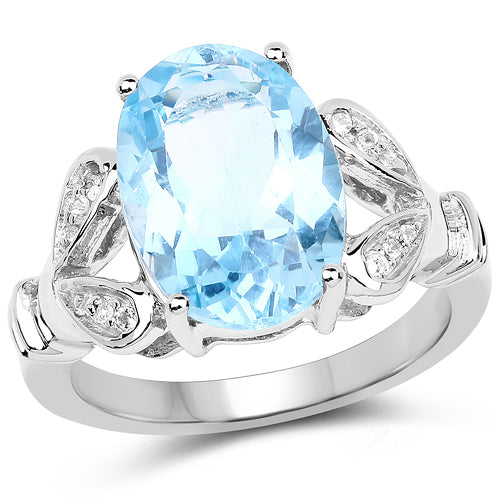 7.29 Carat Genuine Swiss Blue Topaz &amp; White Topaz .925 Sterling Silver Ring
