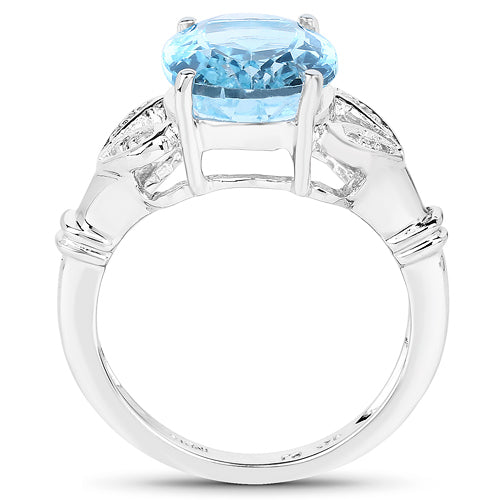 7.29 Carat Genuine Swiss Blue Topaz &amp; White Topaz .925 Sterling Silver Ring