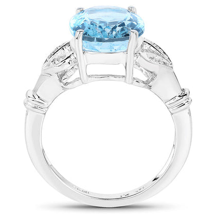 7.29 Carat Genuine Swiss Blue Topaz &amp; White Topaz .925 Sterling Silver Ring