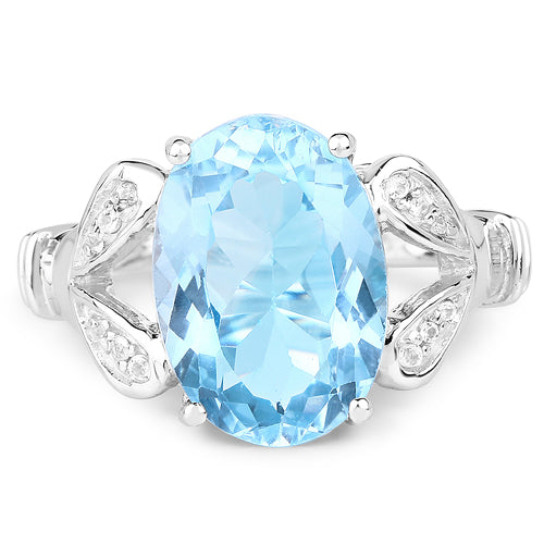 7.29 Carat Genuine Swiss Blue Topaz &amp; White Topaz .925 Sterling Silver Ring
