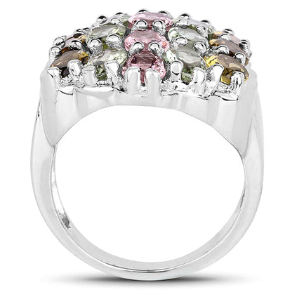 6.74 Carat Genuine Brown Tourmaline, Pink Tourmaline &amp; Green Tourmaline .925 Sterling Silver Ring