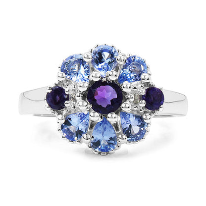 1.25 Carat Genuine Tanzanite, Amethyst &amp; White Topaz .925 Sterling Silver Ring
