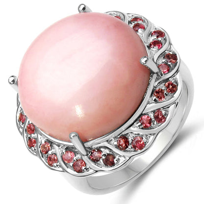 14.59 Carat Genuine Opal &amp; Tourmaline .925 Sterling Silver Ring
