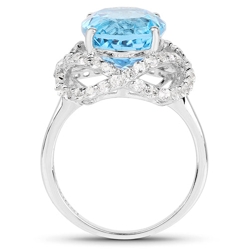 7.32 Carat Genuine Swiss Blue Topaz &amp; White Topaz .925 Sterling Silver Ring