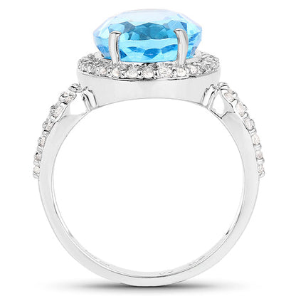 6.03 Carat Genuine Swiss Blue Topaz &amp; White Topaz .925 Sterling Silver Ring